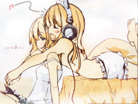 Konachan.com - 29393 alice_margatroid animal_ears blonde_hair blue_eyes blush catgirl headphones kirisame_marisa long_hair short_hair sideboob topless touhou underwear.jpg