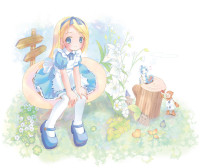 Danbooru 35384 alice_in_wonderland alice_(wonderland) blonde_hair blue_eyes card castle caterpillar caterpillar_(wonderland) clover flower hookah long_hair mushroom pop.jpg