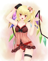 783817 - babydoll blonde_hair flandre_scarlet flower hair_flower hair_ornament leg_garter lingerie nekokotei panties ponytail psp red_eyes red_panties short_hair side_ponytail solo touhou underwear_only wings.jpg