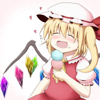 477003 - akagaminanoka blush closed_eyes fang flandre_scarlet food happy hat heart ice_cream open_mouth solo tears touhou wings.jpg