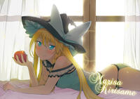 Konachan.com - 98908 apple aqua_eyes blonde_hair hat kirisame_marisa panties sakurai_mizuki touhou underwear.jpg