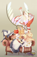 805589 - 2girls book flandre_scarlet hat kirisame_marisa kiss multiple_girls sen1986 touhou wings witch_hat yuri.jpg