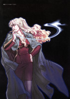 Gelbooru 241050 absurdres balalaika black_lagoon blonde_hair cigar highres hiroe_rei pantyhose scan smoking stockings thighhighs hand_on_hip jacket_on_shoulders long_hair.jpg