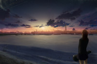 Konachan.com - 70269 brown_hair clouds landscape original scenic skirt sky snow stars.jpg