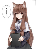 Danbooru 506031 abubu animal_ears book brown_hair cat_ears long_hair original red_eyes translated.jpg