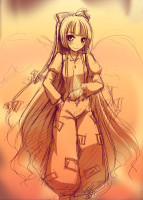 63180 - blush fire fujiwara_no_mokou hair_ribbon long_hair monochrome niwatoriya pants ribbon shirt sketch smile solo suspenders touhou very_long_hair.jpg