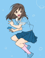 Gelbooru 149831 azumanga_daiou brown_eyes brown_hair chimari kasuga_ayumu long_hair school_uniform smile water_gun.jpg