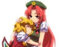 351244 - blonde_hair blush braid closed_eyes flandre_scarlet hand_on_head hat hong_meiling hug long_hair no_hat oekaki purple_eyes red_hair short_hair sleeping tonbi touhou twin_braids wavy_hair wings.jpg