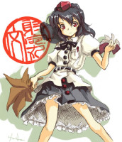 Gelbooru 91119 akiyama_nenehisa black_hair hat red_eyes shameimaru_aya skirt solo tokin_hat touhou lowres.jpg