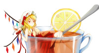 Konachan.com - 72231 barefoot blonde_hair blush dress flandre_scarlet hat long_hair red_eyes ribbons touhou white wings.jpg