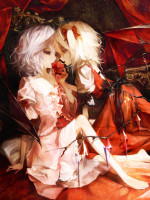 889301 - 2girls apple arm_support banpai_akira barefoot bare_legs bat_wings blonde_hair crystal face_to_face feet flandre_scarlet food fruit lowres multiple_girls no_hat remilia_scarlet shared_food short_hair siblings s.jpg