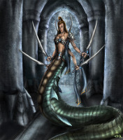 3227 - cleavage fins lamia long_hair multi_arm multi_limb naga pony_tail sword weapon.jpg