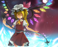 835652 - ascot blonde_hair closed_eyes flandre_scarlet glowing hat laevatein monesuko moon night short_hair side_ponytail smile solo touhou wings.jpg