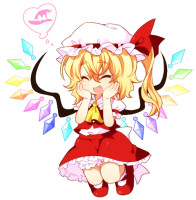 632926 - blonde_hair blush closed_eyes fang flandre_scarlet happy hat kiri_futoshi lowres open_mouth ribbon thinking touhou wings witch_hat.jpg