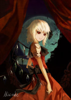 890518 - ascot bat blonde_hair blood blush castle curtains e_jian flandre_scarlet moon night no_hat short_hair touhou wings.jpg