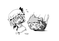 547690 - 2girls animal_ears bad_id bat_wings box cat_ears cat_tail chibi flandre_scarlet girl_in_a_box hanahanaken hat in_container monochrome multiple_girls o_o ponytail popsicle remilia_scarlet short_hair siblings sid.jpg