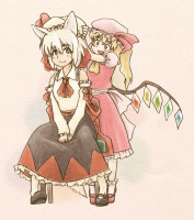 846525 - 2girls chair fang flandre_scarlet hat inubashiri_momiji kusang0u multiple_girls sitting touhou.jpg