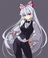 96d3f2ea6b0594341132c90d88679491 formal pant_suit simple_background suit touhou red_eyes pants long_hair solo very_long_hair.jpg