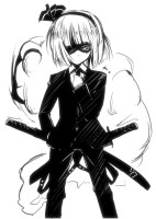 b07381551c47666c98066cd154f638cb formal pant_suit suit touhou konpaku_youmu monochrome weapon sword gochou_(comedia80) sheat.jpg