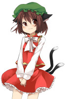 a2aeb8227abbd20b5b030530ee4f92f6 animal_ears blush brown_hair cat_ears cat_tail chen hat multiple_tails solo standing tail t.jpg