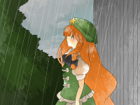 Gelbooru 1232172 aenobas blue_eyes bowtie braid china_dress chinese_clothes comic forest hair_ribbon hat hong_meiling long_hair looking_up nature rain red_hair ribbon solo.jpg