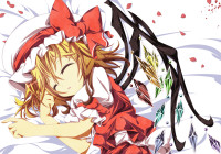 841664 - blonde_hair closed_eyes flandre_scarlet hat hat_ribbon hikobae lying on_side petals ribbon rose_petals short_hair sleeping solo touhou wings.jpg