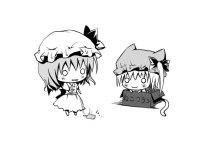 547689 - 2girls animal_ears bad_id bat_wings box cat_ears cat_tail chibi flandre_scarlet girl_in_a_box hanahanaken hat in_container monochrome multiple_girls o_o ponytail popsicle remilia_scarlet short_hair siblings sid.jpg