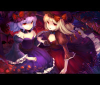 650873 - 2girls bat_wings blonde_hair dress flandre_scarlet hat lavender_hair multiple_girls petals ponytail red_eyes remilia_scarlet short_hair siblings side_ponytail sisters touhou wings yandywu.jpg