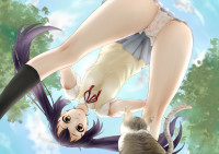 Konachan.com - 107824 animal ass black_hair cat clouds k-on! long_hair masami_chie nakano_azusa panties seifuku skirt sky tree twintails underwear upskirt.jpg