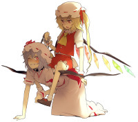 542944 - 2girls chain collar femdom flandre_scarlet hat leash minakata_sunao multiple_girls remilia_scarlet ribbon riding short_hair siblings sisters sitting sitting_on_person slit_pupils touhou wince wings wink.jpg