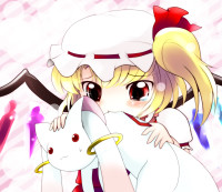 934550 - 3 biting blonde_hair crossover fangs flandre_scarlet hat highres kyubey mahou_shoujo_madoka_magica red_eyes side_ponytail sweat tears touhou vampire wings yume_shokunin.jpg