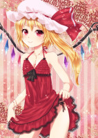 890537 - alternate_costume bare_legs bare_shoulders black_panties blonde_hair bracelet crystal flandre_scarlet flat_chest hat highres jewelry nail_polish necklace nunucco panties pink_eyes side_ponytail side-tie_panties.jpg