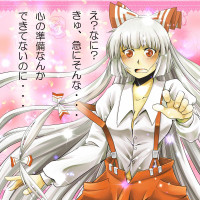 623463 - blush bow confession embarrassed fujiwara_no_mokou hair_bow pakuchii pov red_eyes shirt silver_hair strap_slip suspenders touhou translated.jpg