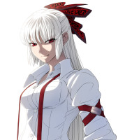 643054 - face fujiwara_no_mokou hair_ribbon imizu_(nitro_unknown) long_hair red_eyes ribbon shirt smile solo suspenders touhou white_hair white_shirt.jpg