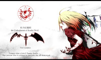 1011175 - bat_wings blonde_hair dress engrish fangs flandre_scarlet highres laevatein maeda_kousuke no_hat pentagram ranguage red_eyes short_hair side_ponytail solo sword touhou weapon wings.jpg