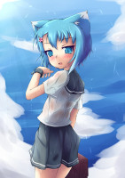 Danbooru 236818 animal_ears ast_exception blue_eyes blue_hair bra bracelet cat_ears cloud hair_ornament hairpin jewelry lingerie original rain school_uniform see-through sky.jpg