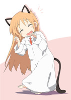 599 - animal_ears barefoot cat_ears cat_pose cat_tail closed_eyes fang hakase_(nichijou) ixy kemonomimi_mode labcoat long_hair necktie nichijou orange_hair tagme tail.jpg