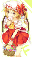 1010894 - ascot ayarin103 basket blonde_hair blush candy eating flandre_scarlet hat hat_ribbon highres lollipop red_eyes ribbon shirt side_ponytail skirt solo touhou wings wrist_cuffs.jpg