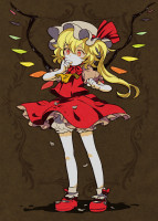 921080 - ascot blonde_hair blood bloomers child dress feathers flandre_scarlet hat long_hair mary_janes mattie red_eyes shoes side_ponytail socks solo standing thumb_sucking touhou white_legwear wings.jpg