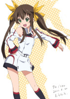 939170 - bare_shoulders brown_hair errant fang green_eyes hand_on_hip huang_lingyin infinite_stratos long_hair open_mouth outstretched_arm twintails uniform.jpg