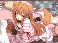 Konachan.com - 78239 animal_ears bed brown_hair dress foxgirl long_hair miko_ooka nejime ribbons skirt tail utau.jpg