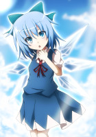 Gelbooru 1451071 1girl blue_eyes blue_hair cirno do_(4-rt) hair_ribbon open_mouth ribbon skirt skirt_set solo touhou wings.jpg