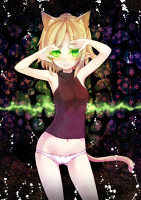 845474 - animal_ears armpits blonde_hair blush cat_ears cat_tail green_eyes kemonomimi_mode minamura_haruki mizuhashi_parsee navel no_pants panties pointy_ears short_hair solo tail touhou.jpg