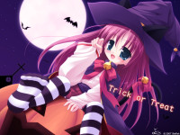 Konachan.com - 56624 catgirl fang halloween hat loli long_hair moon night purple_hair ribbons sky thighhighs tsubasa_tamago witch.jpg