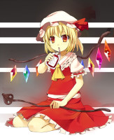 697949 - bad_id blonde_hair blood_bag drinking flandre_scarlet hat hidebo kneeling laevatein red_eyes solo touhou wings.png