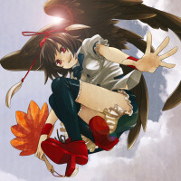 Genso.ws 110031 aarue black_hair black_wings fan geta hat lens_flare red_eyes shameimaru_aya short_hair solo tokin_hat wings.png