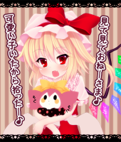 851884 - blonde_hair bust charlotte_(madoka_magica) crossover fang flandre_scarlet hat highres kiyomin mahou_shoujo_madoka_magica red_eyes short_hair side_ponytail solo touhou translated wings.png