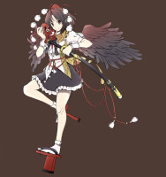 Gelbooru 643691 azuma_syoujuan black_hair black_wings hat katana masatome mask red_eyes shameimaru_aya short_hair skirt sword tokin_hat touhou wings aka_ringo colored legs.png