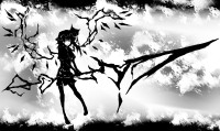 897618 - acryl flandre_scarlet hat highres monochrome polearm short_hair side_ponytail solo spear touhou weapon wings.png