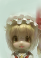 875793 - blonde_hair face fangs flandre_scarlet hat photorealistic side_ponytail solo toiku tongue touhou.png